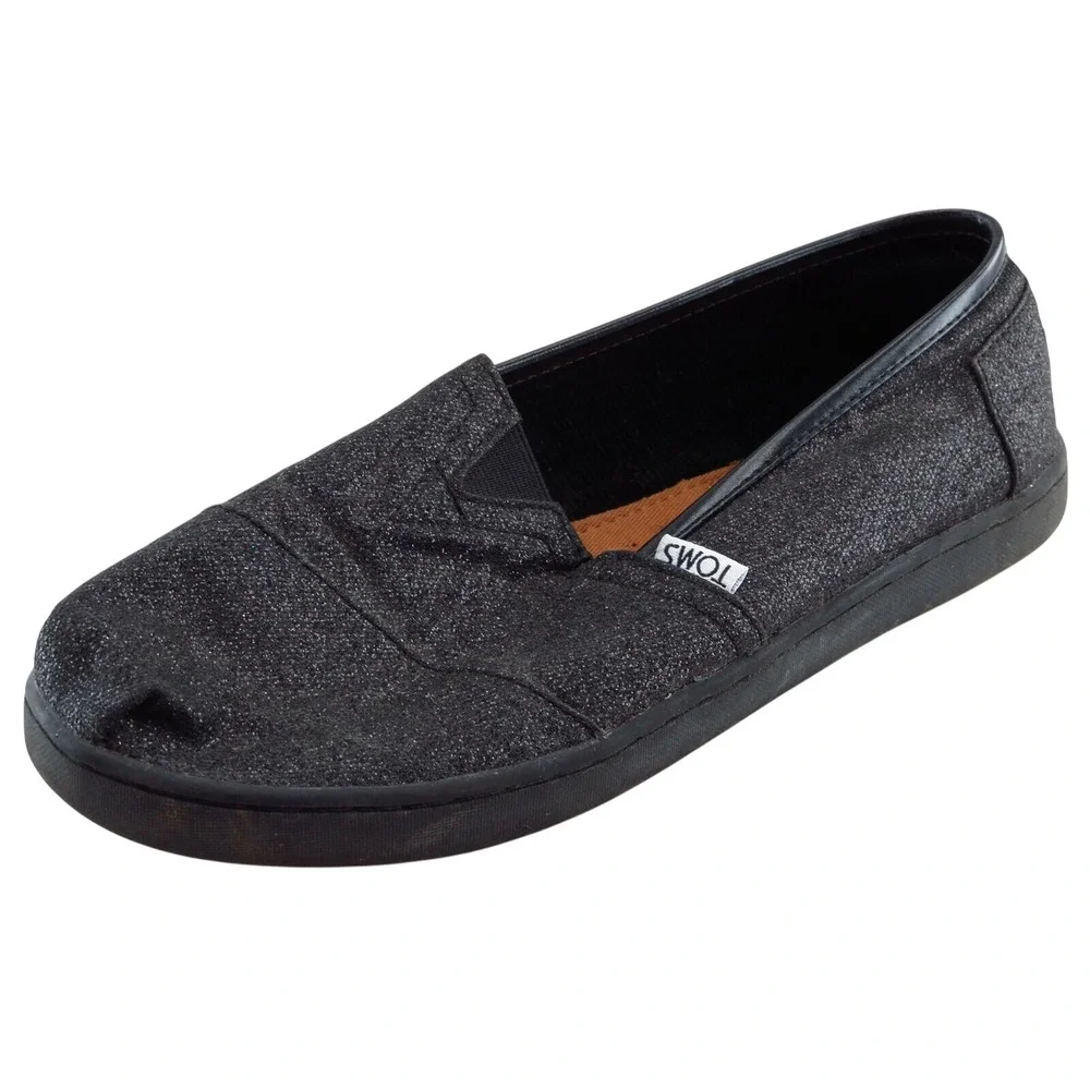 Toms Girls Casual Shoes Size 4.5 Black Fabric Slip On Lightweight‎ Comfort